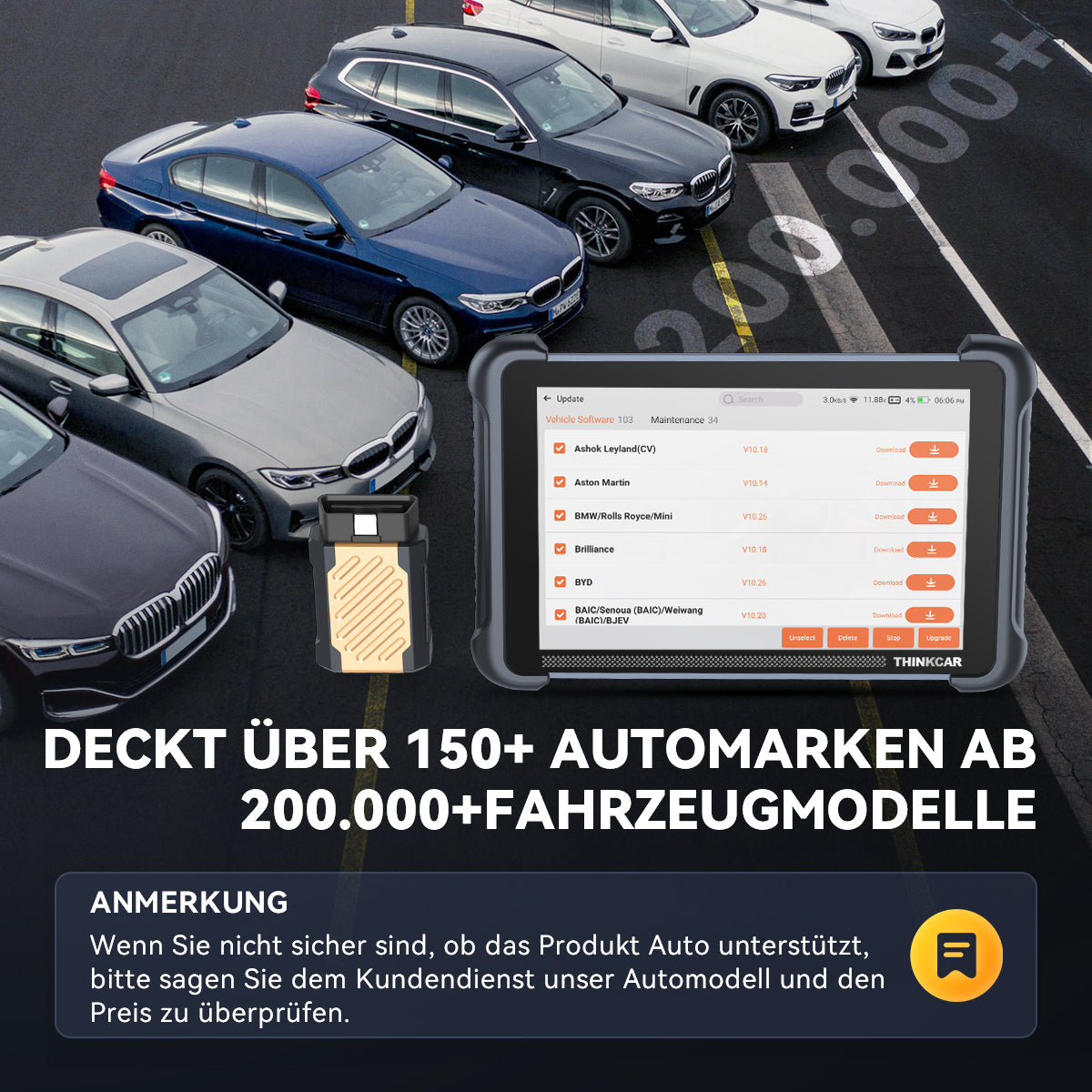 THINKCAR 689BT DECKT MEHR ALS 150 AUTOMARKEN UND MEHR ALS 200.000 FAHRZEUGMODELLE AB
