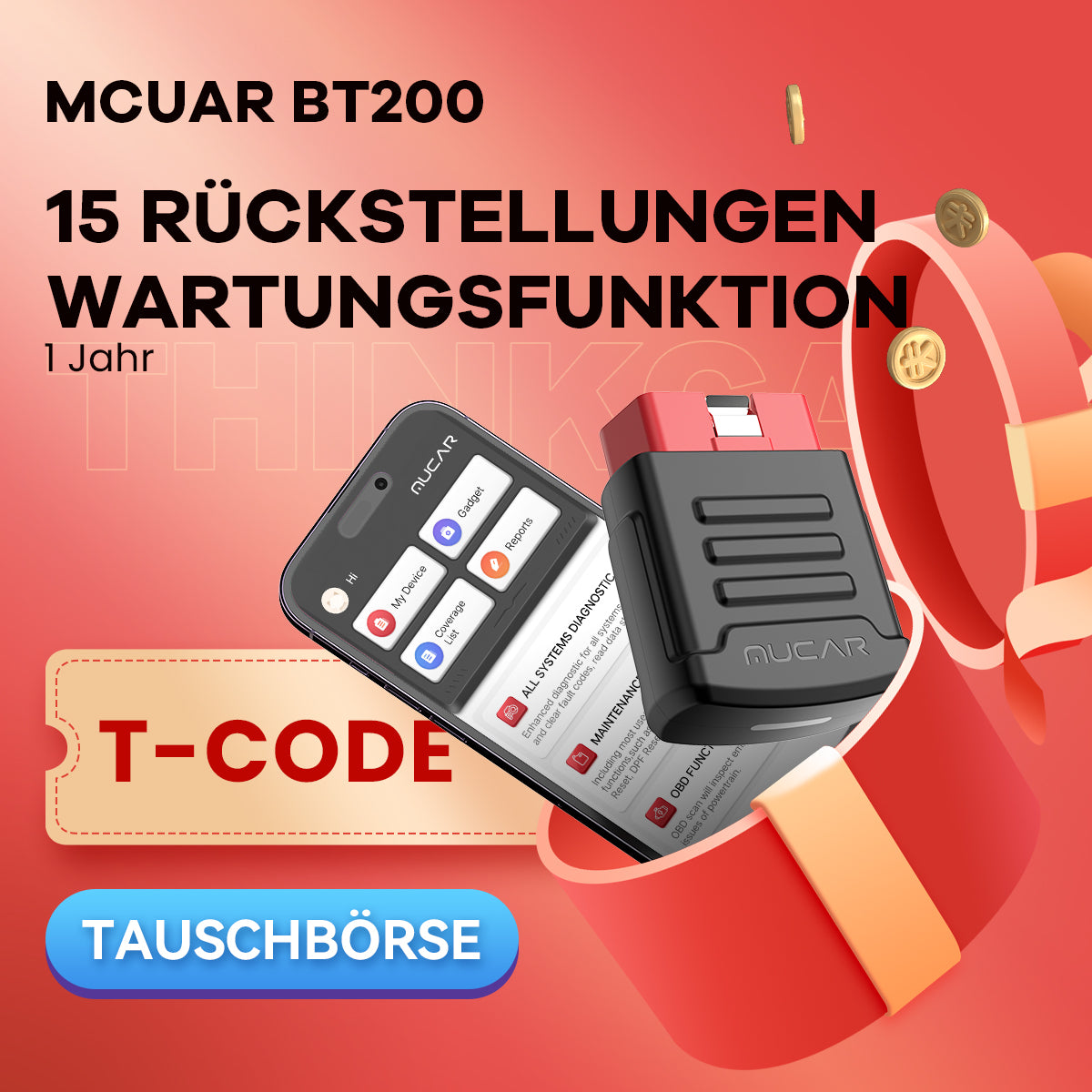 MUCAR BT200 T-CODE 15 Resets Wartungsfunktion 1 JAHR GRATIS