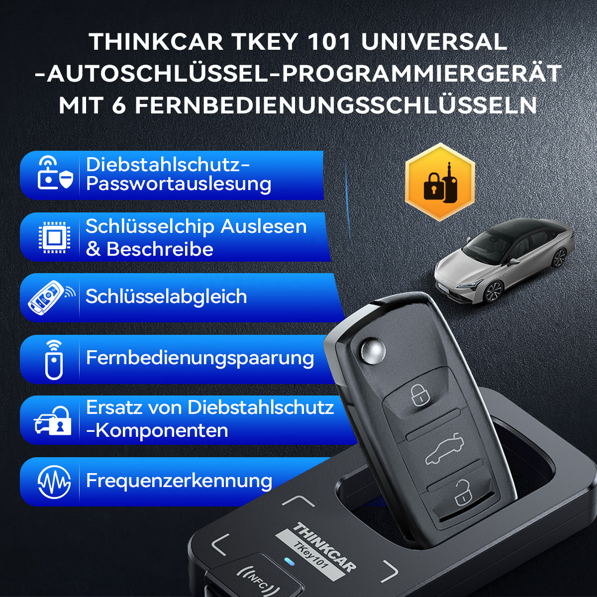 THINKCAR TKEY101 Universelles Autoschlüssel-Programmiergerät mit 6 Funk-Schlüsseln