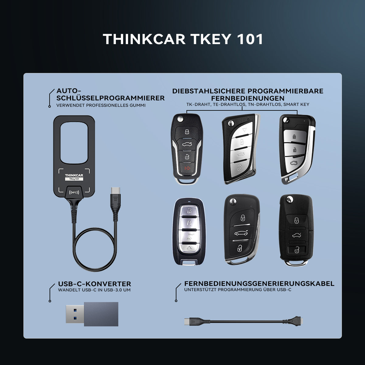 THINKCAR TKEY101 Universelles Autoschlüssel-Programmiergerät mit 6 Funk-Schlüsseln