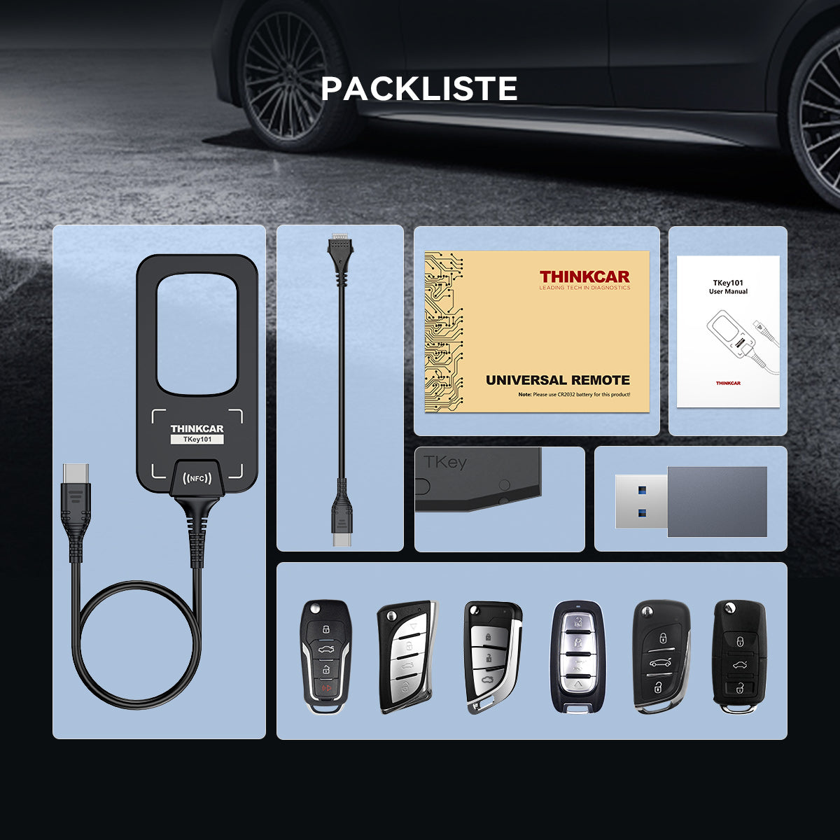 THINKCAR TKEY101 Universelles Autoschlüssel-Programmiergerät mit 6 Funk-Schlüsseln